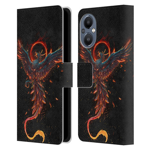 Christos Karapanos Mythical Art Black Phoenix Leather Book Wallet Case Cover For OnePlus Nord N20 5G