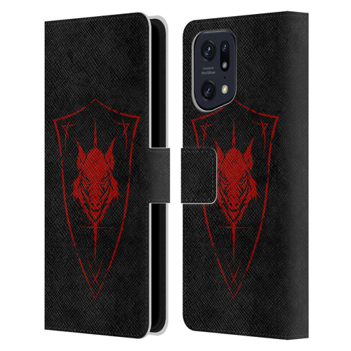 Christos Karapanos Shield Wild Boar Leather Book Wallet Case Cover For OPPO Find X5