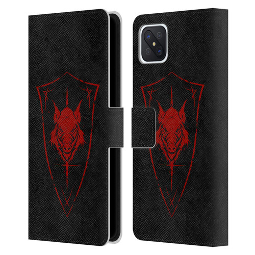 Christos Karapanos Shield Wild Boar Leather Book Wallet Case Cover For OPPO Reno4 Z 5G