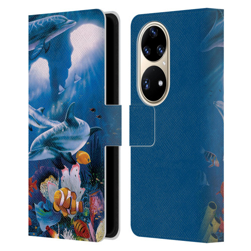 Graeme Stevenson Assorted Designs Dolphins Leather Book Wallet Case Cover For Huawei P50 Pro