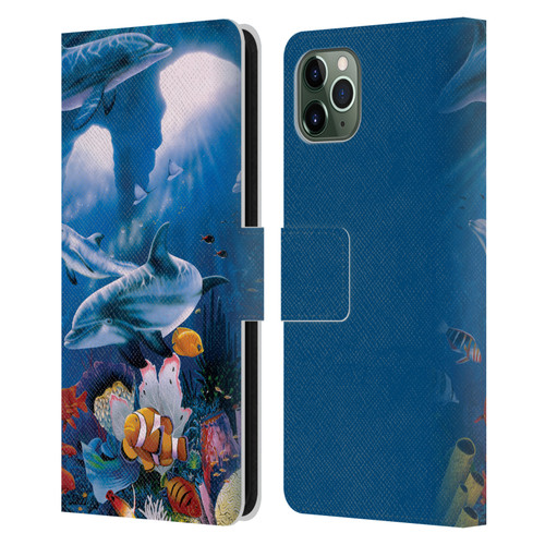 Graeme Stevenson Assorted Designs Dolphins Leather Book Wallet Case Cover For Apple iPhone 11 Pro Max