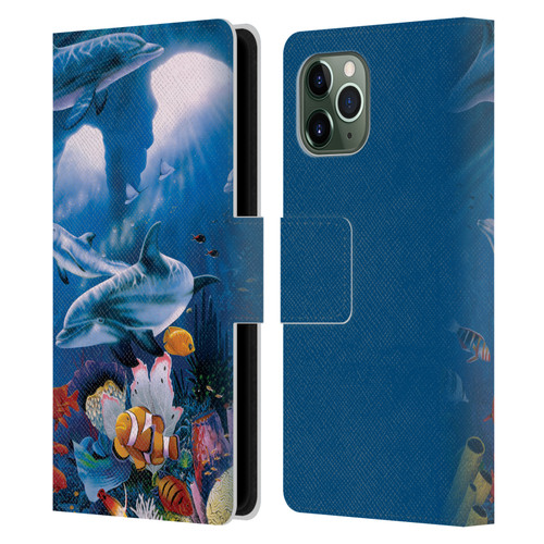 Graeme Stevenson Assorted Designs Dolphins Leather Book Wallet Case Cover For Apple iPhone 11 Pro