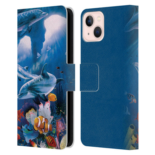 Graeme Stevenson Assorted Designs Dolphins Leather Book Wallet Case Cover For Apple iPhone 13