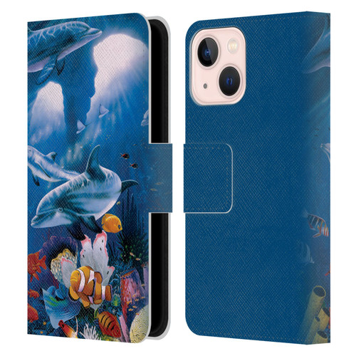 Graeme Stevenson Assorted Designs Dolphins Leather Book Wallet Case Cover For Apple iPhone 13 Mini