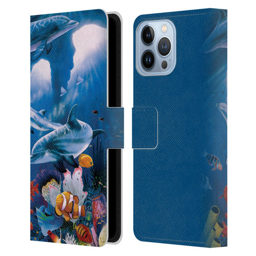 Graeme Stevenson Assorted Designs Dolphins Leather Book Wallet Case Cover For Apple iPhone 13 Pro Max