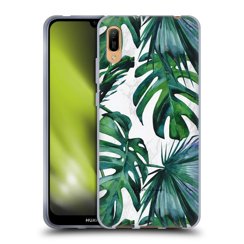 Nature Magick Tropical Palm Leaves On Marble Green Tropics Soft Gel Case for Huawei Y6 Pro (2019)