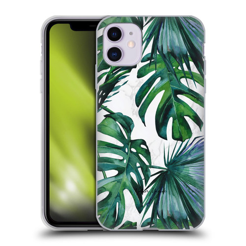 Nature Magick Tropical Palm Leaves On Marble Green Tropics Soft Gel Case for Apple iPhone 11