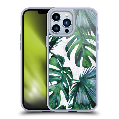 Nature Magick Tropical Palm Leaves On Marble Green Tropics Soft Gel Case for Apple iPhone 13 Pro Max