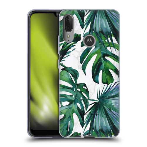Nature Magick Tropical Palm Leaves On Marble Green Tropics Soft Gel Case for Motorola Moto E6 Plus