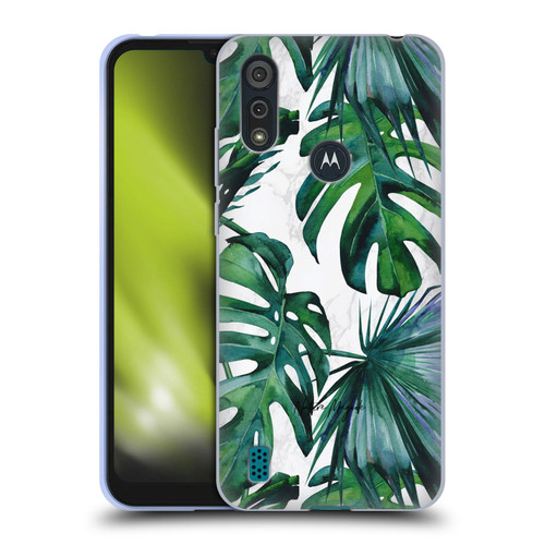 Nature Magick Tropical Palm Leaves On Marble Green Tropics Soft Gel Case for Motorola Moto E6s (2020)