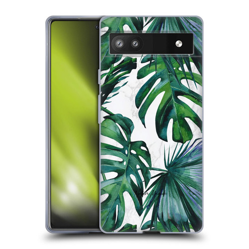 Nature Magick Tropical Palm Leaves On Marble Green Tropics Soft Gel Case for Google Pixel 6a