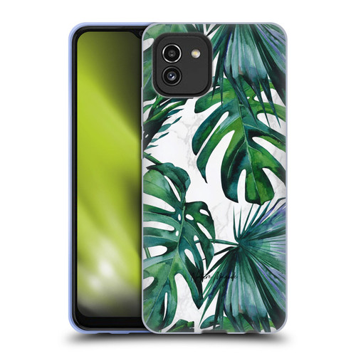 Nature Magick Tropical Palm Leaves On Marble Green Tropics Soft Gel Case for Samsung Galaxy A03 (2021)