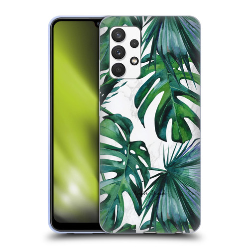 Nature Magick Tropical Palm Leaves On Marble Green Tropics Soft Gel Case for Samsung Galaxy A32 (2021)