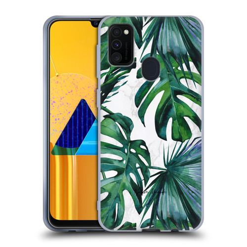 Nature Magick Tropical Palm Leaves On Marble Green Tropics Soft Gel Case for Samsung Galaxy M30s (2019)/M21 (2020)