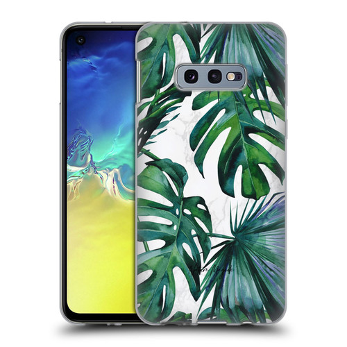 Nature Magick Tropical Palm Leaves On Marble Green Tropics Soft Gel Case for Samsung Galaxy S10e