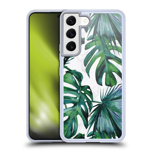 Nature Magick Tropical Palm Leaves On Marble Green Tropics Soft Gel Case for Samsung Galaxy S22 5G