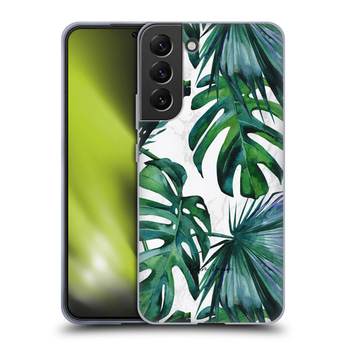 Nature Magick Tropical Palm Leaves On Marble Green Tropics Soft Gel Case for Samsung Galaxy S22+ 5G