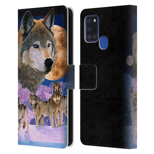 Graeme Stevenson Assorted Designs Wolves Leather Book Wallet Case Cover For Samsung Galaxy A21s (2020)