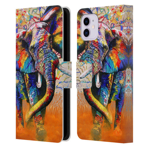 Graeme Stevenson Colourful Wildlife Elephant 4 Leather Book Wallet Case Cover For Apple iPhone 11