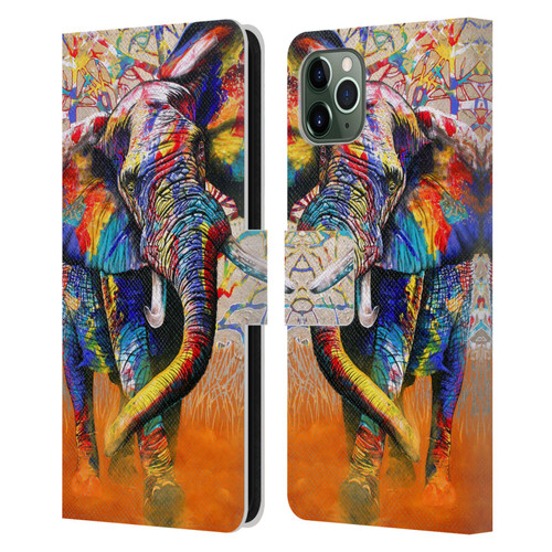 Graeme Stevenson Colourful Wildlife Elephant 4 Leather Book Wallet Case Cover For Apple iPhone 11 Pro Max