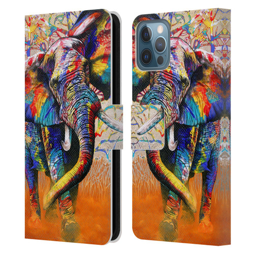 Graeme Stevenson Colourful Wildlife Elephant 4 Leather Book Wallet Case Cover For Apple iPhone 12 / iPhone 12 Pro