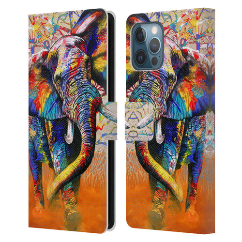 Graeme Stevenson Colourful Wildlife Elephant 4 Leather Book Wallet Case Cover For Apple iPhone 12 Pro Max