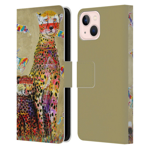 Graeme Stevenson Colourful Wildlife Cheetah Leather Book Wallet Case Cover For Apple iPhone 13