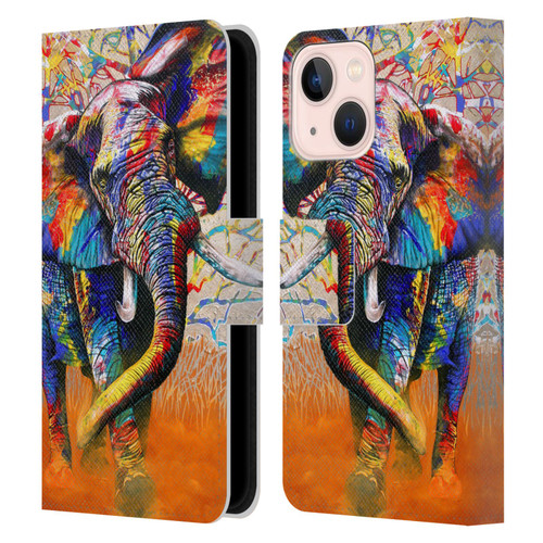 Graeme Stevenson Colourful Wildlife Elephant 4 Leather Book Wallet Case Cover For Apple iPhone 13 Mini