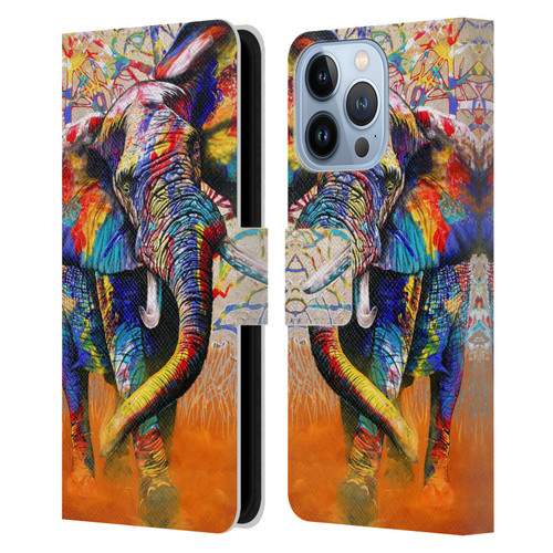 Graeme Stevenson Colourful Wildlife Elephant 4 Leather Book Wallet Case Cover For Apple iPhone 13 Pro
