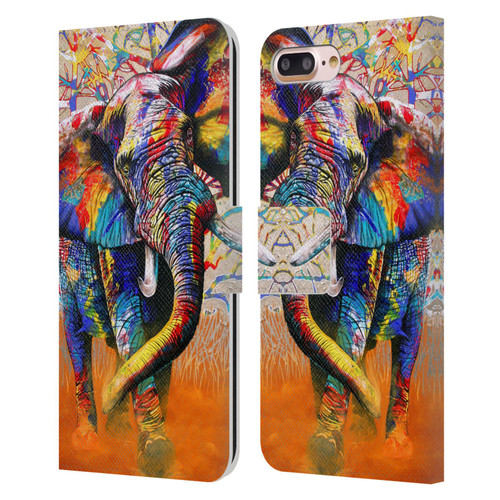 Graeme Stevenson Colourful Wildlife Elephant 4 Leather Book Wallet Case Cover For Apple iPhone 7 Plus / iPhone 8 Plus