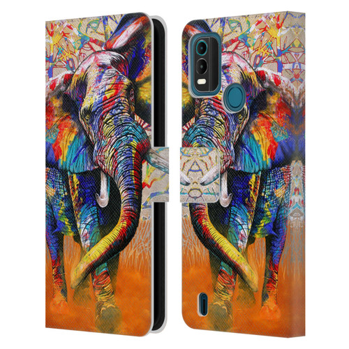 Graeme Stevenson Colourful Wildlife Elephant 4 Leather Book Wallet Case Cover For Nokia G11 Plus