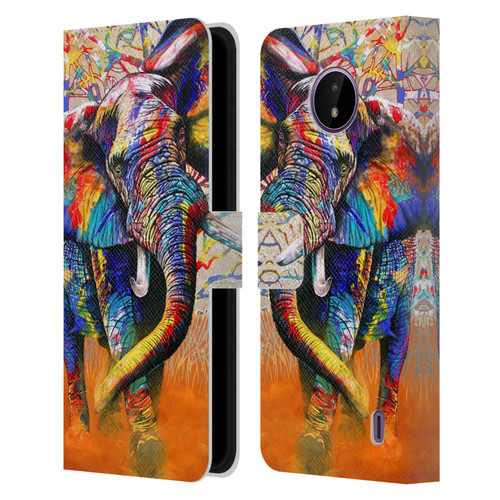 Graeme Stevenson Colourful Wildlife Elephant 4 Leather Book Wallet Case Cover For Nokia C10 / C20