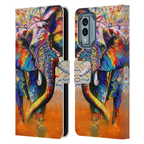 Graeme Stevenson Colourful Wildlife Elephant 4 Leather Book Wallet Case Cover For Nokia X30