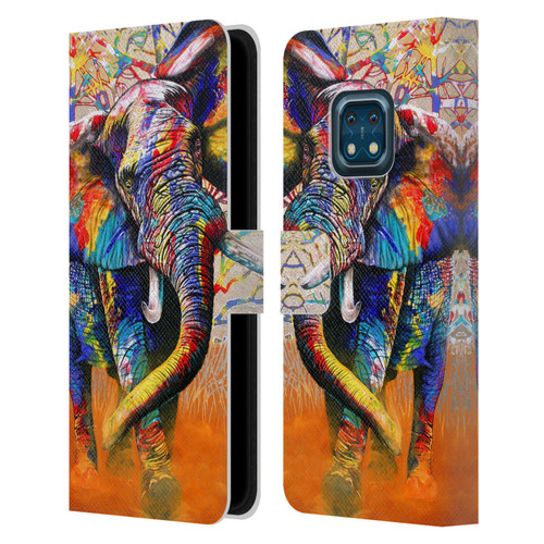 Graeme Stevenson Colourful Wildlife Elephant 4 Leather Book Wallet Case Cover For Nokia XR20