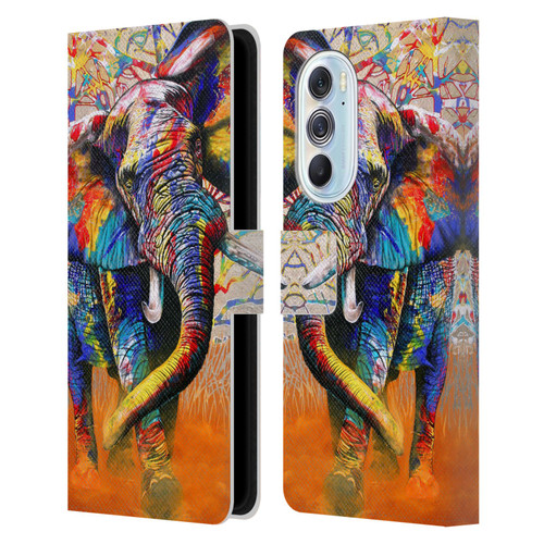 Graeme Stevenson Colourful Wildlife Elephant 4 Leather Book Wallet Case Cover For Motorola Edge X30