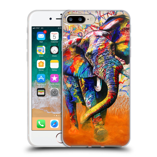 Graeme Stevenson Colourful Wildlife Elephant 4 Soft Gel Case for Apple iPhone 7 Plus / iPhone 8 Plus
