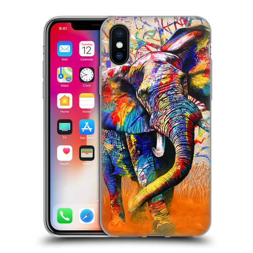 Graeme Stevenson Colourful Wildlife Elephant 4 Soft Gel Case for Apple iPhone X / iPhone XS