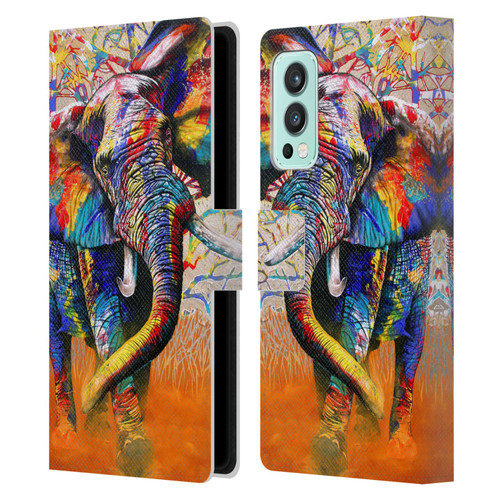 Graeme Stevenson Colourful Wildlife Elephant 4 Leather Book Wallet Case Cover For OnePlus Nord 2 5G