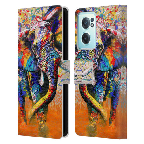 Graeme Stevenson Colourful Wildlife Elephant 4 Leather Book Wallet Case Cover For OnePlus Nord CE 2 5G