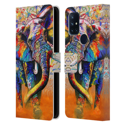 Graeme Stevenson Colourful Wildlife Elephant 4 Leather Book Wallet Case Cover For OnePlus Nord N10 5G