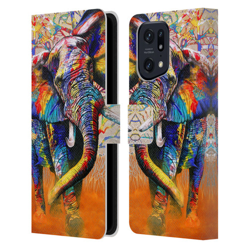 Graeme Stevenson Colourful Wildlife Elephant 4 Leather Book Wallet Case Cover For OPPO Find X5 Pro