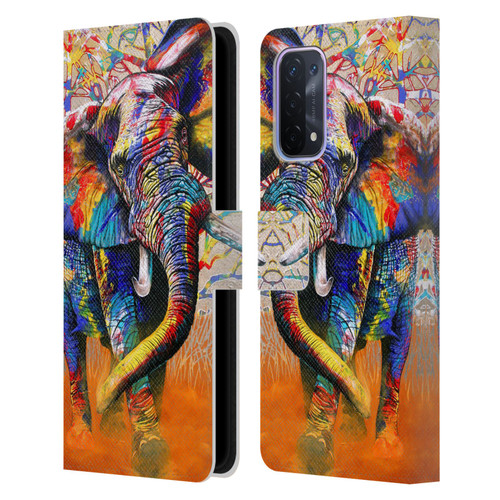 Graeme Stevenson Colourful Wildlife Elephant 4 Leather Book Wallet Case Cover For OPPO A54 5G