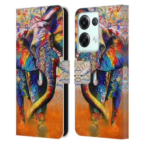 Graeme Stevenson Colourful Wildlife Elephant 4 Leather Book Wallet Case Cover For OPPO Reno8 Pro