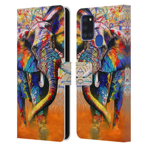 Graeme Stevenson Colourful Wildlife Elephant 4 Leather Book Wallet Case Cover For Samsung Galaxy A21s (2020)