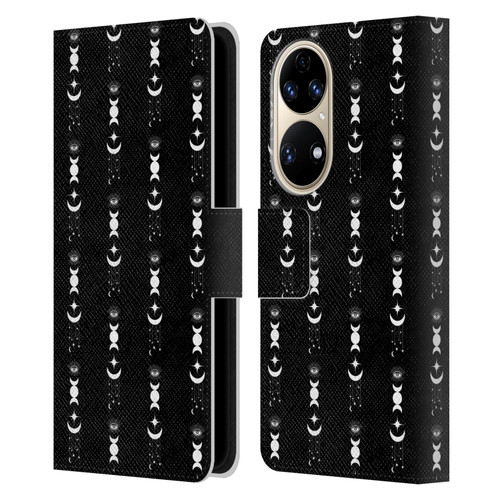 Haroulita Celestial Black And White Moon Leather Book Wallet Case Cover For Huawei P50