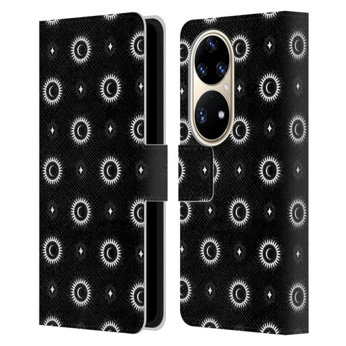 Haroulita Celestial Black And White Sun And Moon Leather Book Wallet Case Cover For Huawei P50 Pro