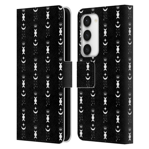 Haroulita Celestial Black And White Moon Leather Book Wallet Case Cover For Samsung Galaxy S23 5G