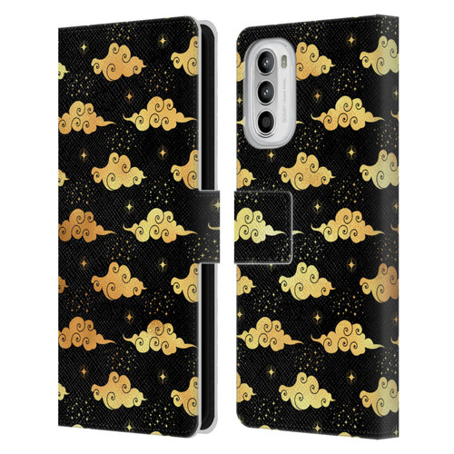 Haroulita Celestial Gold Cloud And Star Leather Book Wallet Case Cover For Motorola Moto G52