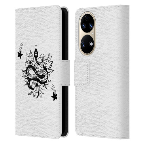 Haroulita Celestial Tattoo Snake And Flower Leather Book Wallet Case Cover For Huawei P50