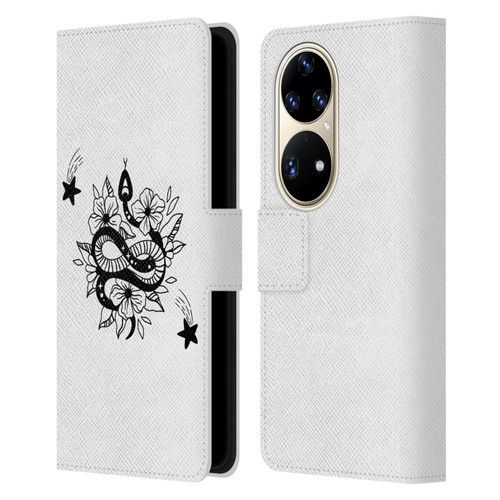 Haroulita Celestial Tattoo Snake And Flower Leather Book Wallet Case Cover For Huawei P50 Pro